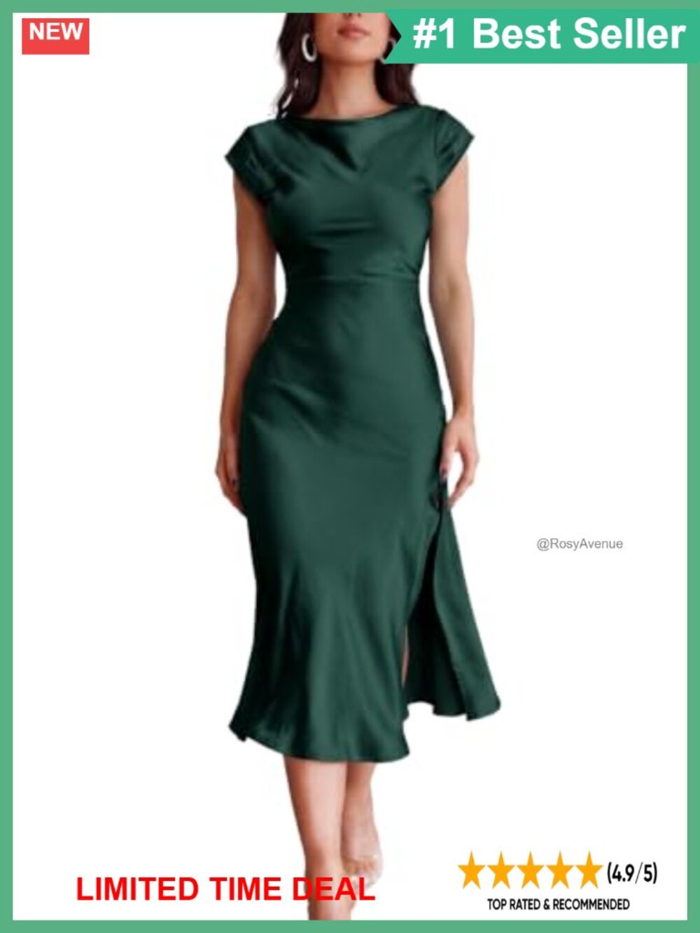 Satin Midi Dress Cap Sleeve Twist Back Cutout A-Line Formal Cocktail